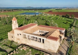 Fotografía aérea del monasterio de San Ginés de la Jara colgada en la web habilitada por Hansa Urbana. En el horizonte, el Mar Menor, La Manga y la isla del Barón.