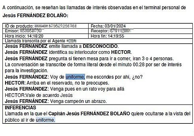 Una de las conversaciones 'pinchadas' por Asuntos Internos.
