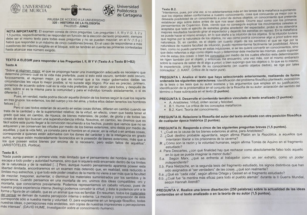 El examen de Filosofía de la PAU 2025.