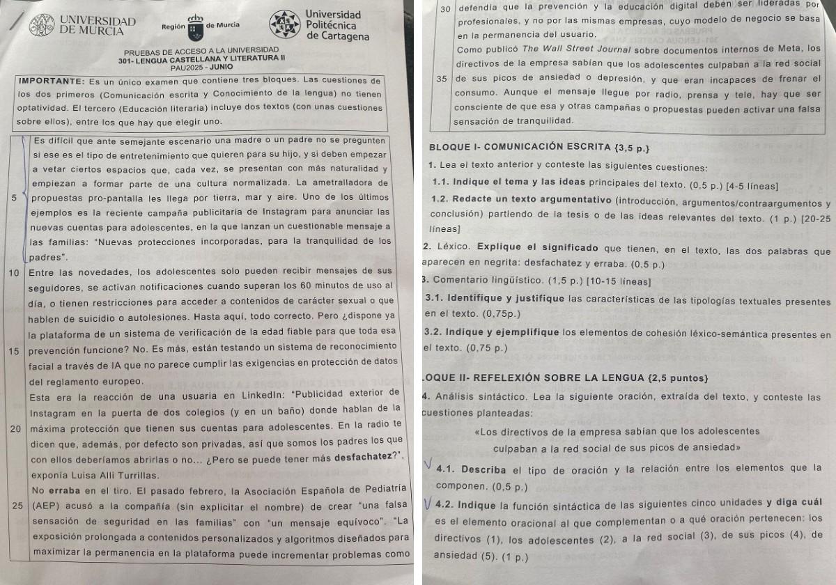 Este es el examen de lengua y literatura de la pau 2025 | la verdad