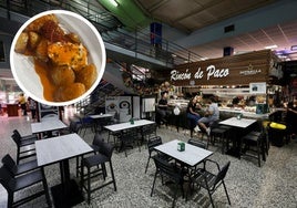 Mesas y barra de El Rincón de Paco, en el mercado de Saavedra Fajardo.