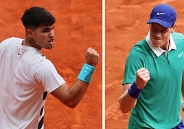 Carlos Alcaraz y Jannik Sinner, en Roland Garros 2025.