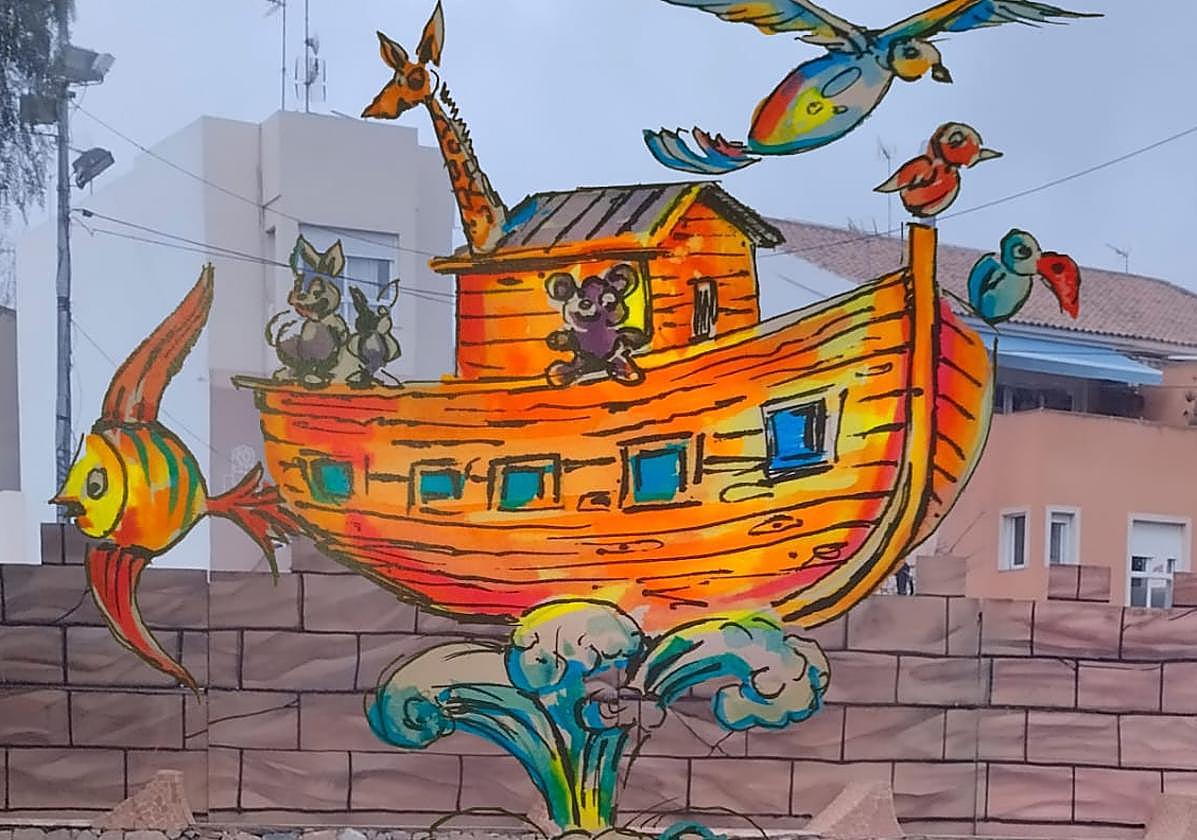 Cartel de la hoguera del barrio de Santa Lucía para San Juan.