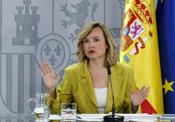 La ministra y portavoz del Gobierno de España Pilar Alegría, este martes, en la rueda de prensa posterior al Consejo de Ministros.