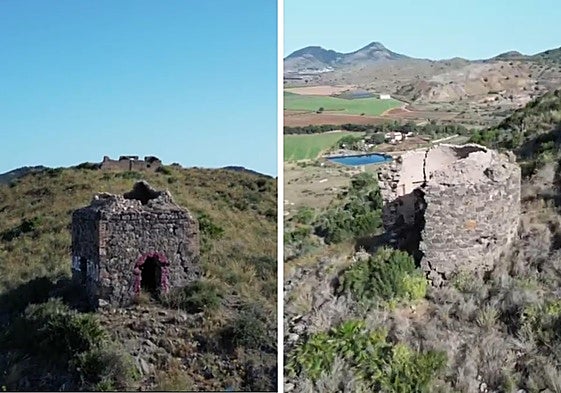 Imagen del estado de dos de las ermitas del monte Miral, captadas por un dron.