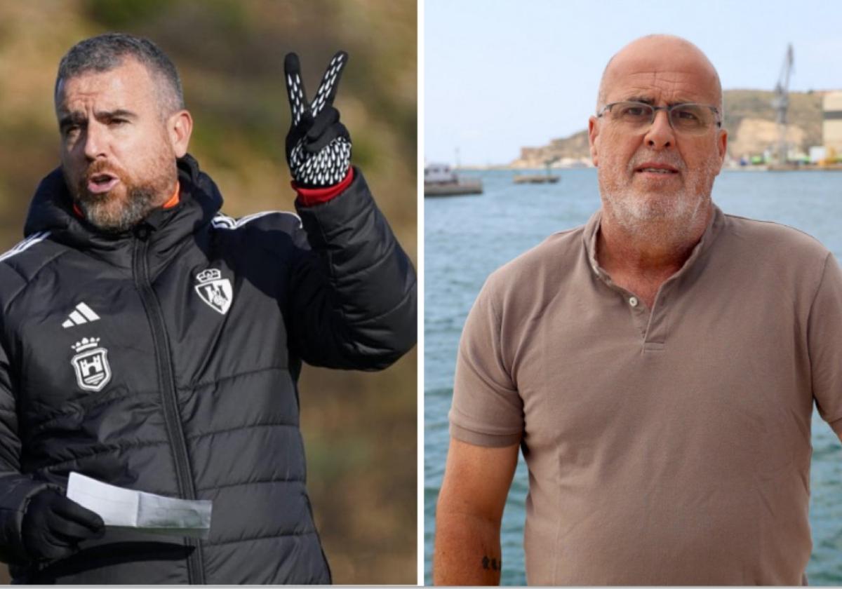 El técnico del Efesé, Javi Rey, y el líder de las peñas del Cartagena, Eduardo Noguera.