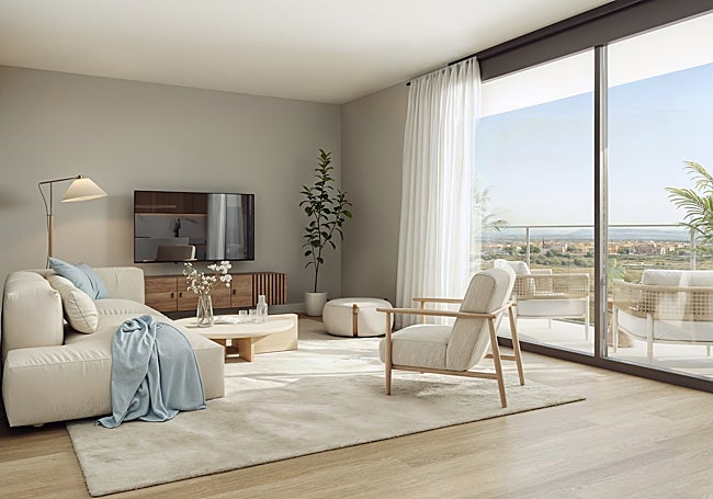 Amplio salón de una de las 66 viviendas del proyecto residencial.