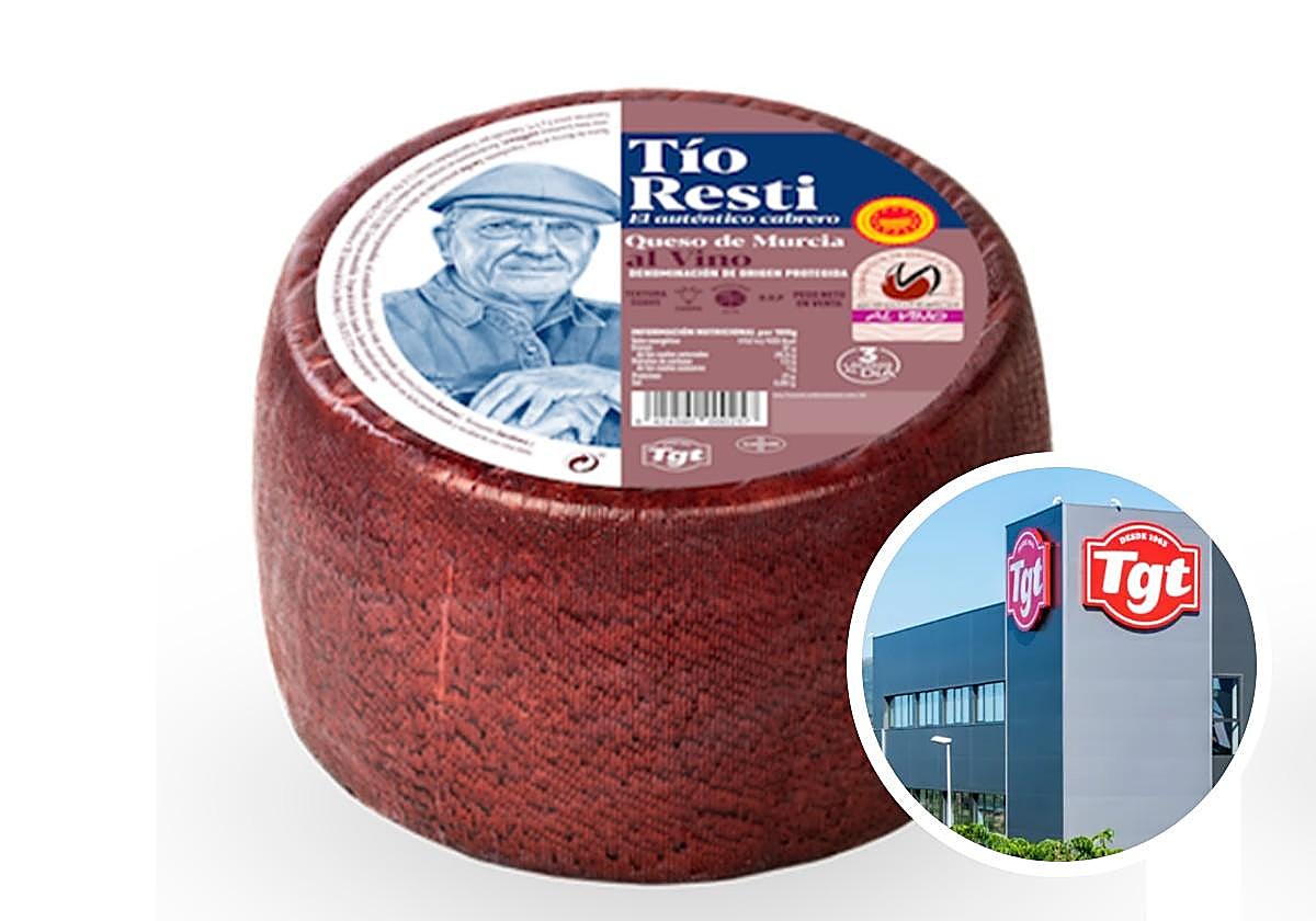 Una bola de queso Tío Resti e instalaciones de la empresa que lo elabora.