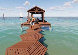 Recreación virtual del estado que tendrá el balneario de Los Viudes después de su recuperación, con la pasarela y la pérgola.