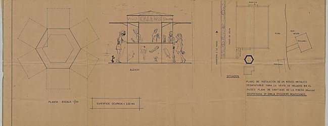 Plano del expediente de la construcción de un quiosco de helados en Santiago de la Ribera, fechado entre 1968 y 1969