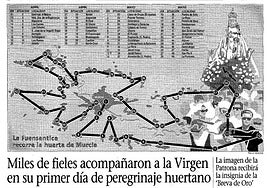 El diario LAVERDAD publicó en su edición del 11 de abril de 1994 un mapa con todas las pedanías que visitaría la Patrona de la ciudad en su original peregrinación.