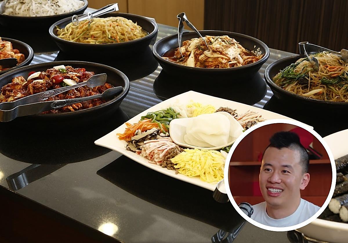 Un buffet chino y el entrevistado del pódcast, el cocinero Jiale Pan.