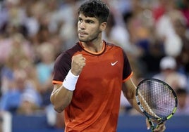 Carlos Alcaraz en su último partido en Cincinnati contra Monfils.