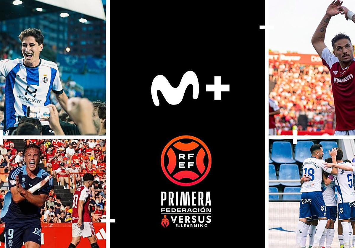 Imagen de presentación del acuerdo entre Primera RFEF y Movistar Plus+.