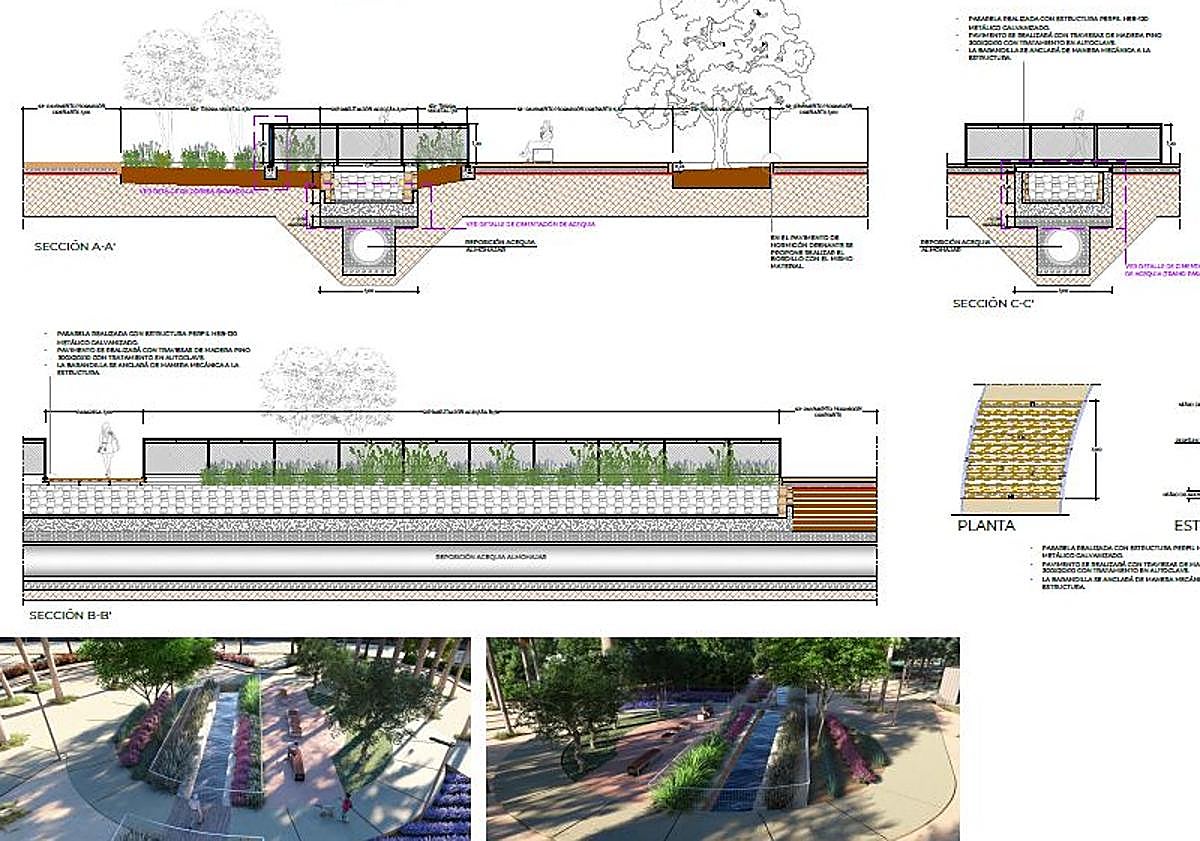 Imagen principal - Polémica por la recreación ornamental de una histórica acequia en el futuro Parque Metropolitano de Murcia