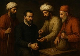 Recreación con IA del pago de los mil ducados para el rescate del alcalde de Cartagena Pedro Monreal.