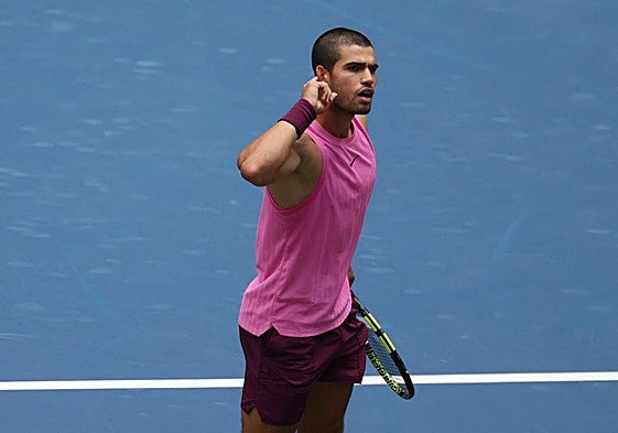 Alcaraz, este martes, celebrando un punto.