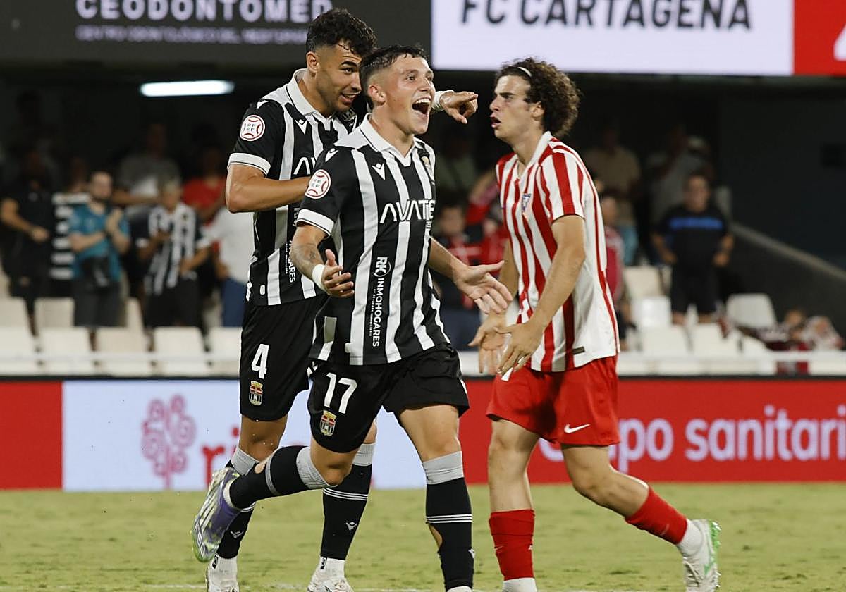 Kevin Sánchez, eufórico tras marcar al Atlético Madrileño.