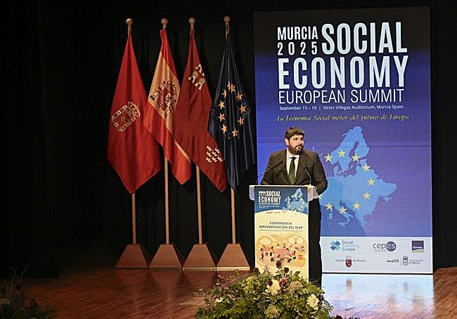 López Miras, este miércoles, durante su intervención en la Cumbre Europea de la Economía Social.