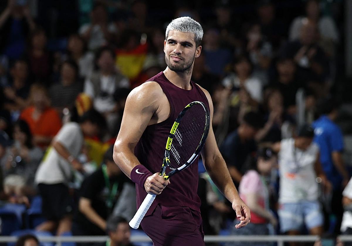 Carlos Alcaraz, este domingo, durante el partido frente a Nakashima.