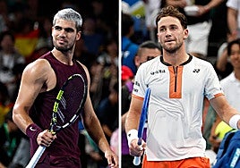 Carlos Alcaraz y Casper Ruud, en sus partidos de cuartos del ATP de Tokio.