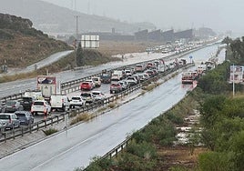 La autovía de La Manga tras la fuerte precipitación de este martes.