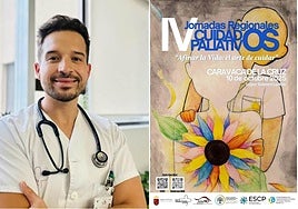 Javier Ballesta, coordinador de las IV Jornadas Regionales de Cuidades Paliativos, junto al cartel