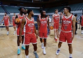 Los jugadores del UCAM Murcia, esta semana, durante el 'Media day' del club.