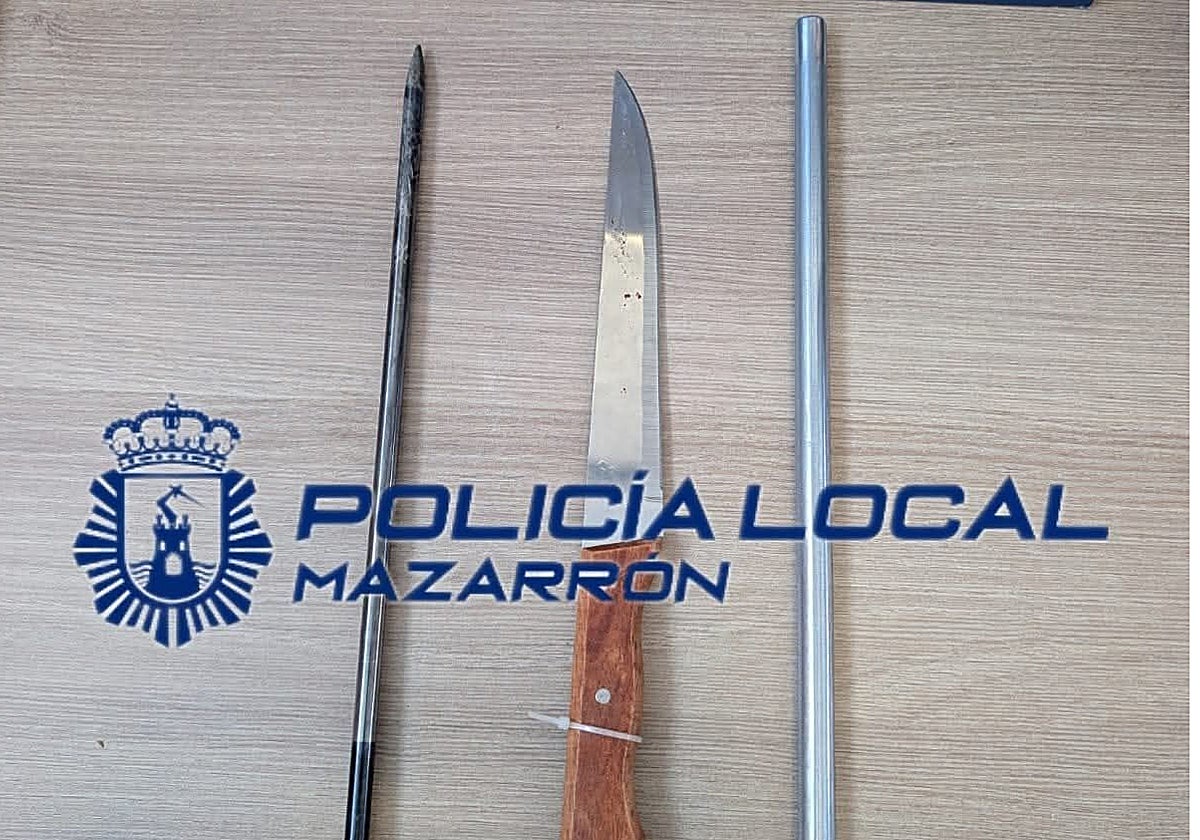 Algunas de las armas incautadas por la Policía Local de Mazarrón en este caso.