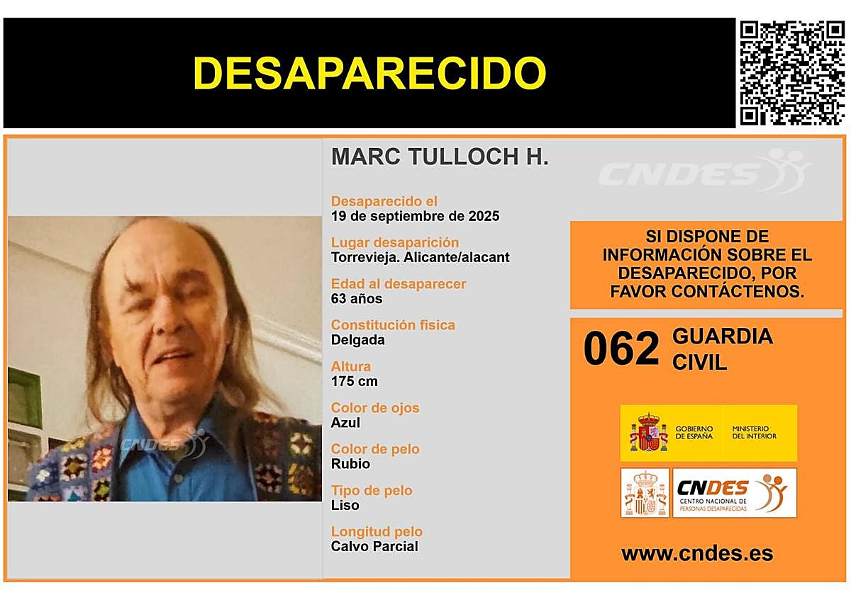 La imagen de Marc Tulloch difundida por la Guardia Civil en sus redes sociales.