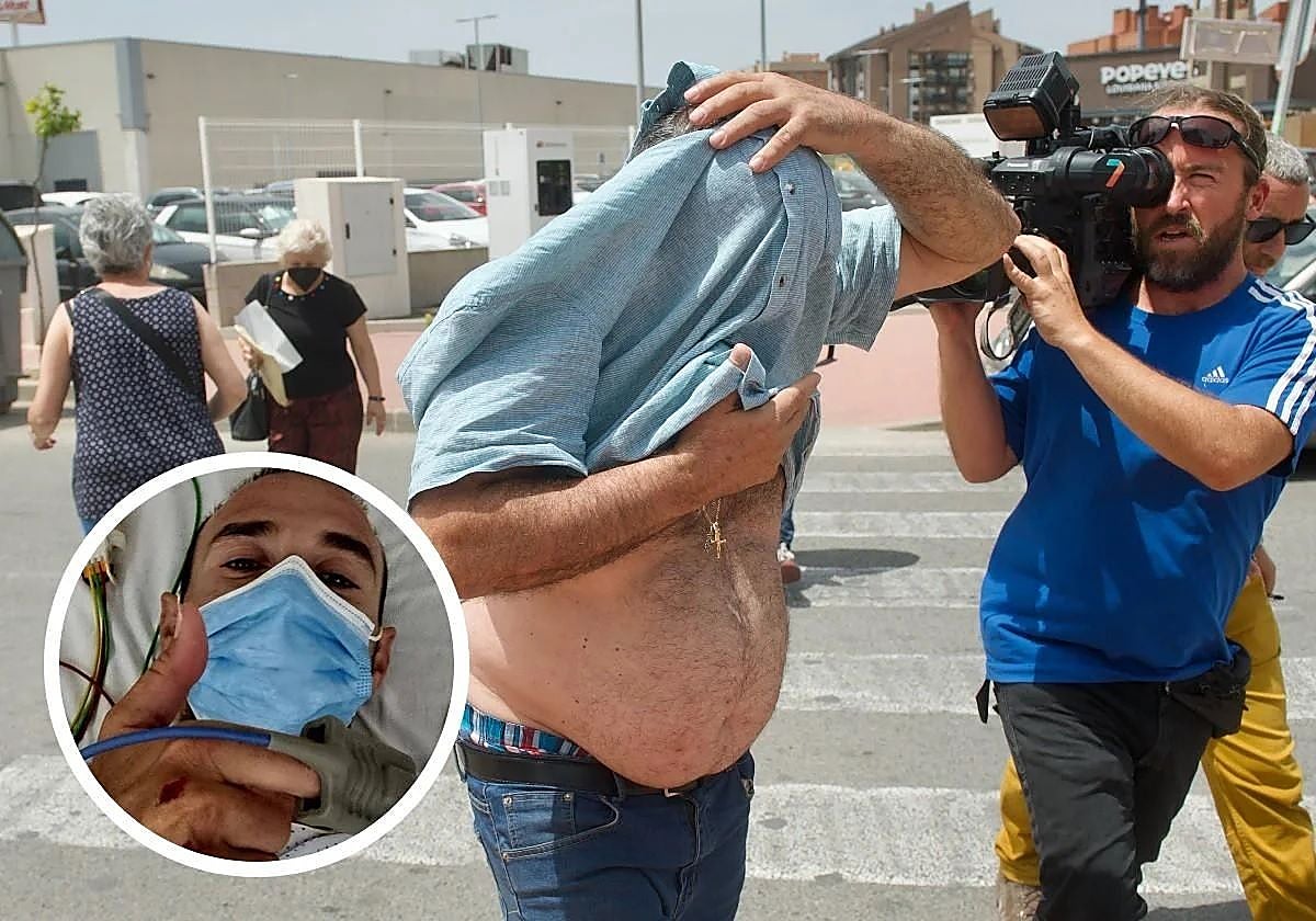 El acusado del atropello saliendo de la Ciudad de la Justicia de Murcia, en una imagen de archivo, y Alejandro Valverde, en La Arrixaca.