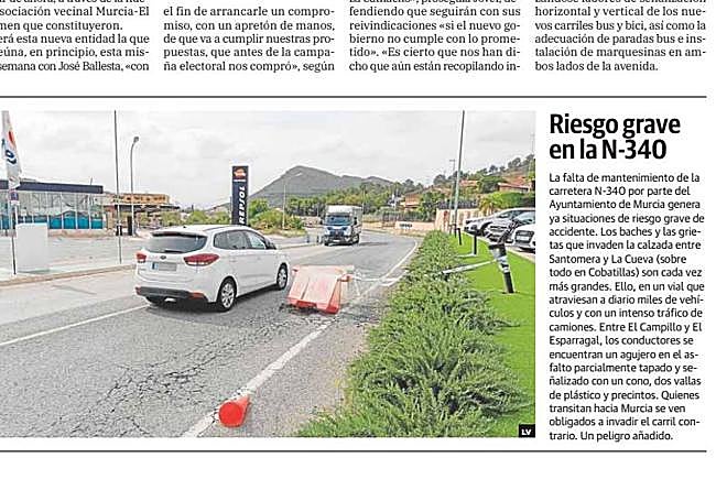Información publicada en LA VERDAD sobre el estado de la carretera N-340 en jumio de 2023.