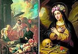 San Francisco Javier entre las víctimas de la Peste en Goa. | Santa Rosalía de Palermo, la ermitaña que protege de la peste.
