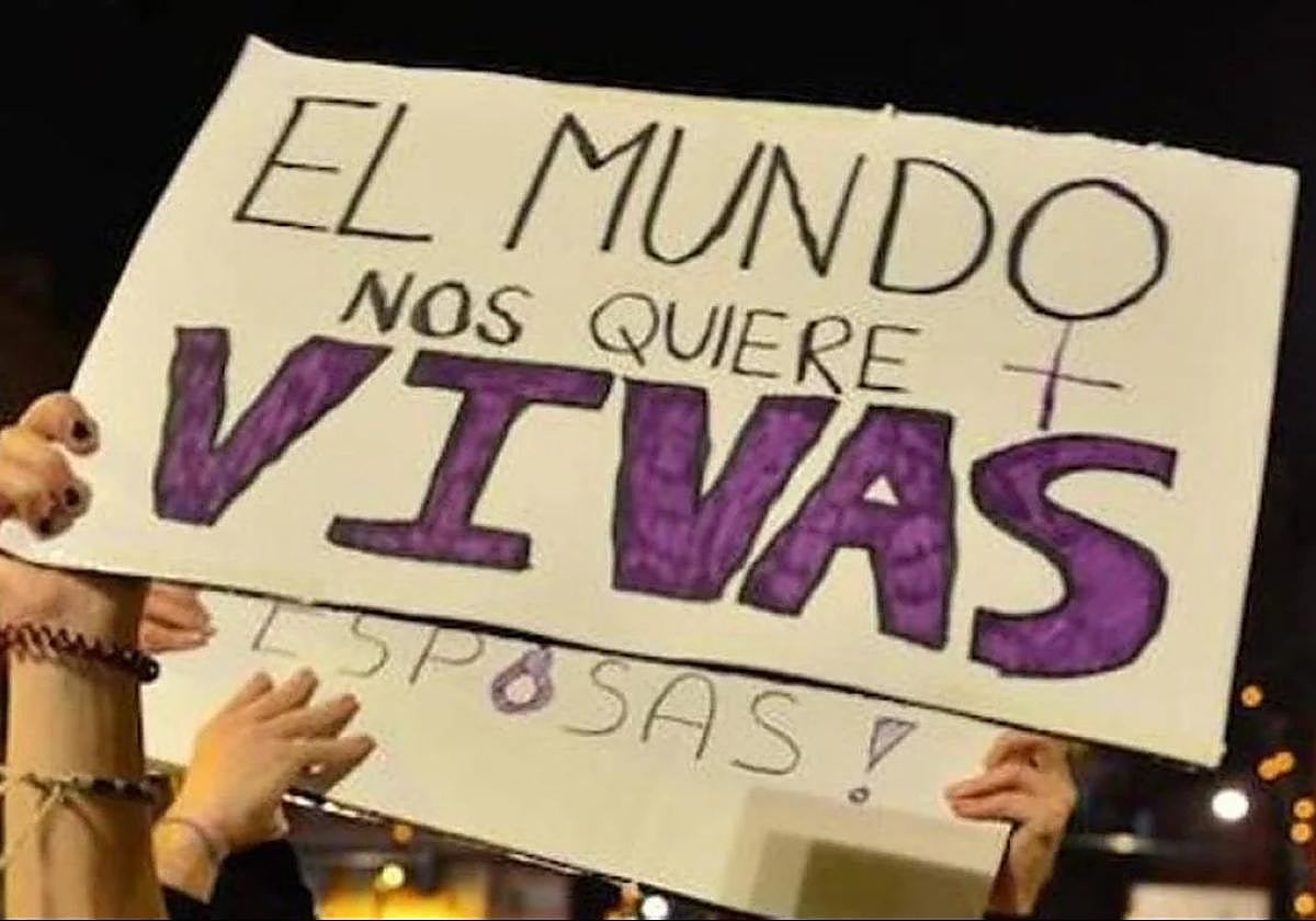 Cartel contra la violencia de género en una manifestación del 8-M en Murcia.