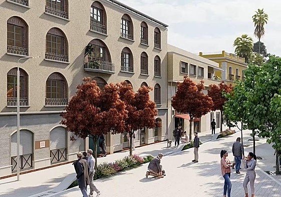 Recreación de uno de los ejes peatonales que plantea crear el Consistorio murciano.