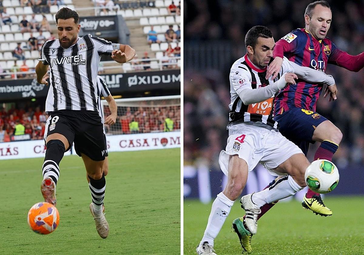 Luis Muñoz, con la camiseta del Efesé la temporada pasada; Carlos de Lerma, junto a Iniesta, en un partido de Copa con el Cartagena.