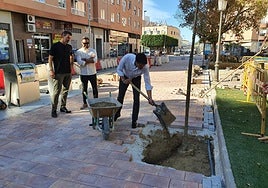 El alcalde, José Ángel Alfonso, echa tierra ayer en un alcorque.