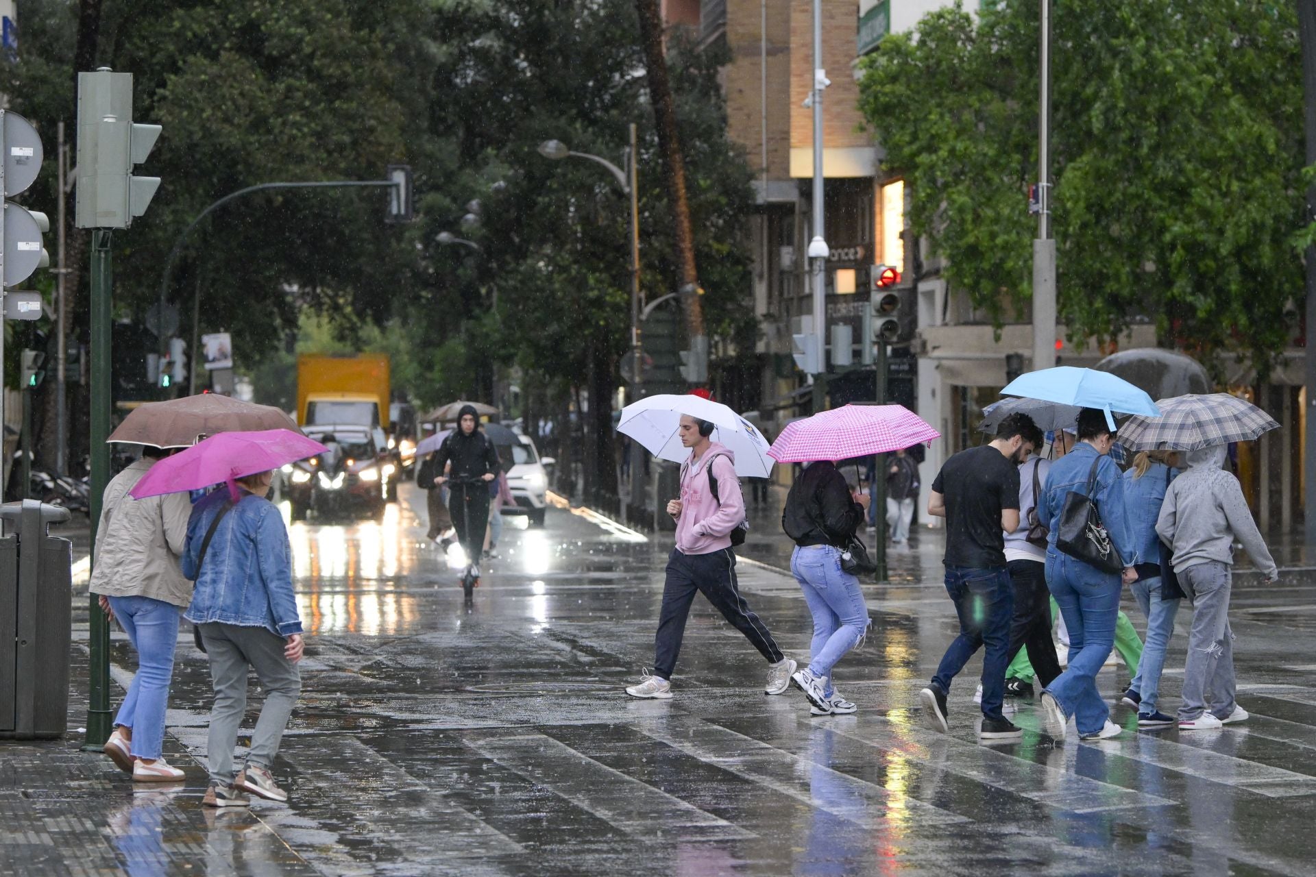 Lluvia en el centro de Murcia, este mes de octubre.