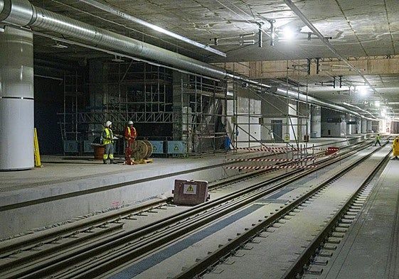 Obras en la nueva estación soterrada de Murcia, el pasado mes de agosto.