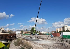 Obras de soterramiento de la plataforma del Corredor Mediterráneo en Lorca.
