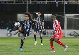 Adalberto Carrasquilla, en un partido de Copa del Rey entre el Cartagena y el Girona de 2019.