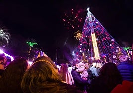 Espectáculo piromusical celebrado en el gran árbol de la Circular durante la pasada Navidad.