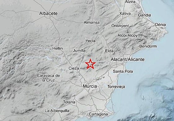 Epìcentro del temblor, al sur de Moratalla. IGN