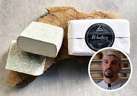 Queso de cabra 'El hechizo', de la Zarcillera. Alfonso Pérez-Muelas en la imagen pequeña.
