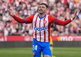 Portu, durante un partido con el Girona en Montilivi.