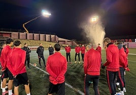 La plantilla del CD Cieza, en la sesión previa al duelo de Copa del Rey ante el Levante.