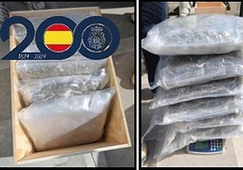 Los paquetes con marihuana interceptados por la Policía Nacional.