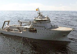Recreación del futuro buque BAM-IS para intervenciones subacuáticas,cuya construcción realiza Navantia en Cádiz y que tendrá su base en Cartagena.