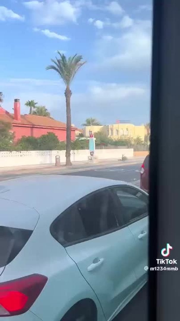 Un conductor se sale de la vía, derriba una farola y se estrella contra una palmera en La Manga