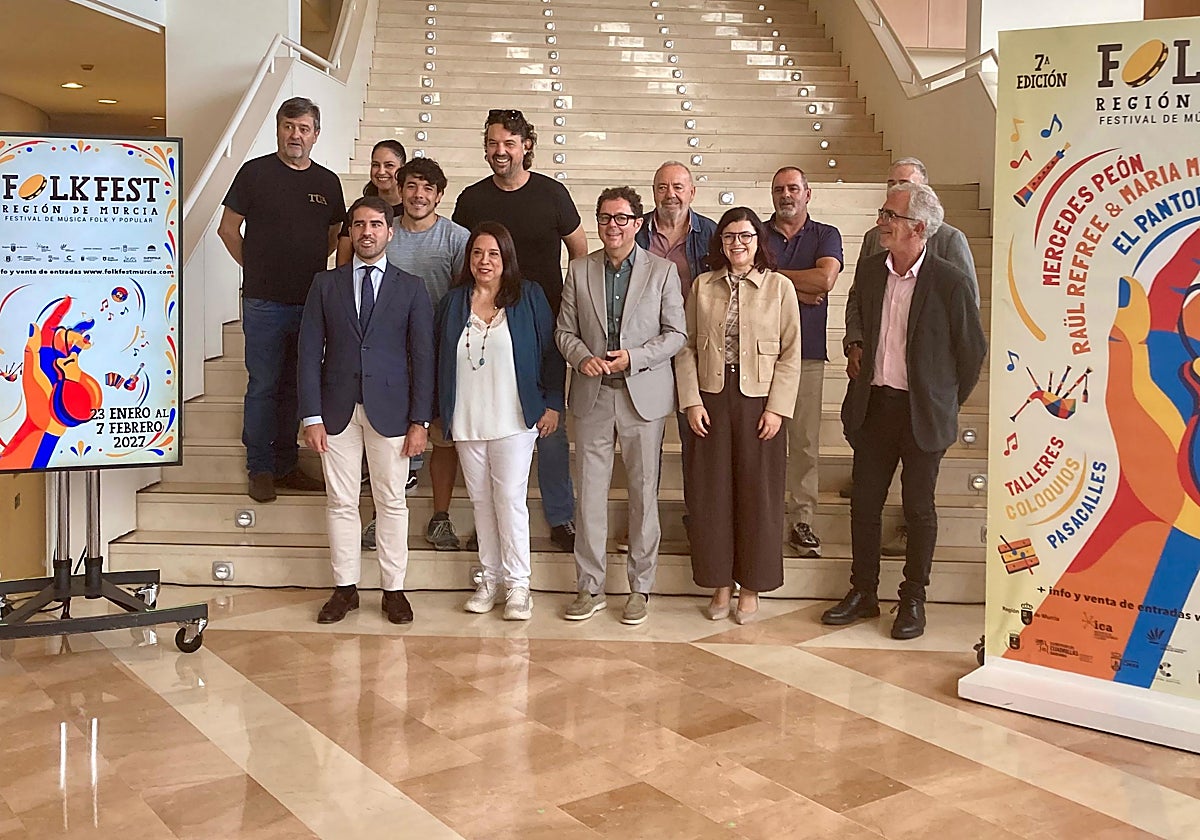 Presentación este jueves de la séptima edición del FolkFest Región de Murcia, en el Auditorio Víctor Villegas de Murcia.